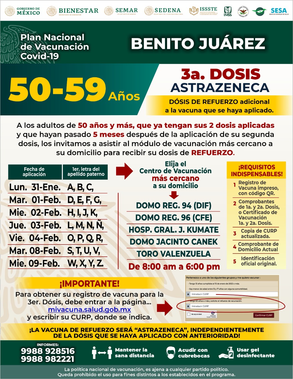 Aplican vacuna de refuerzo en adultos de 40-59 años en Quintana Roo