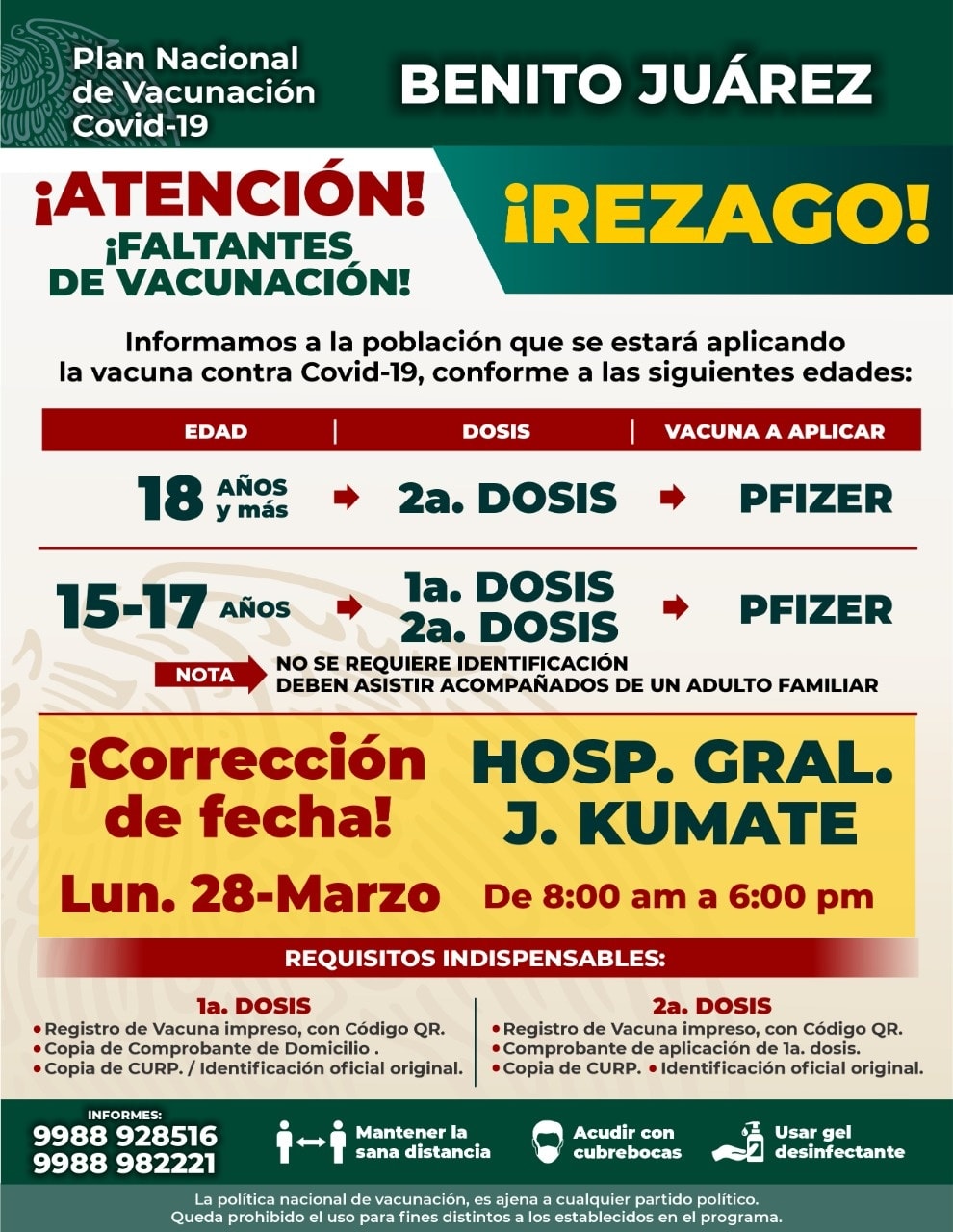 Anuncian nuevas fechas para vacuna contra Covid-19 en Cancún