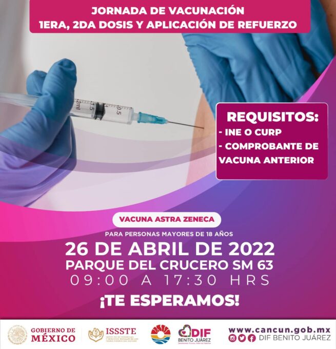 Cancún Anuncian jornada de vacunación contra el Covid-19 para rezagados 