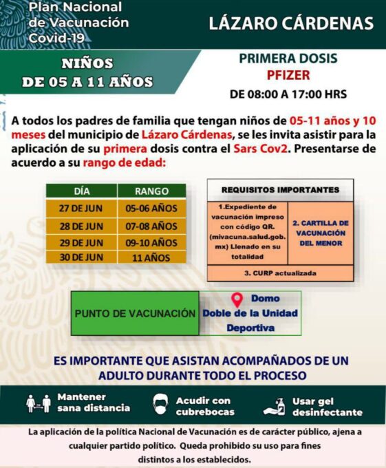 Inicia vacunación contra el Covid-19 en menores de 5 a 11 años en Quintana Roo